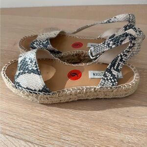 Steve Madden Snakeskin Espadrille Sandals Black and Cream